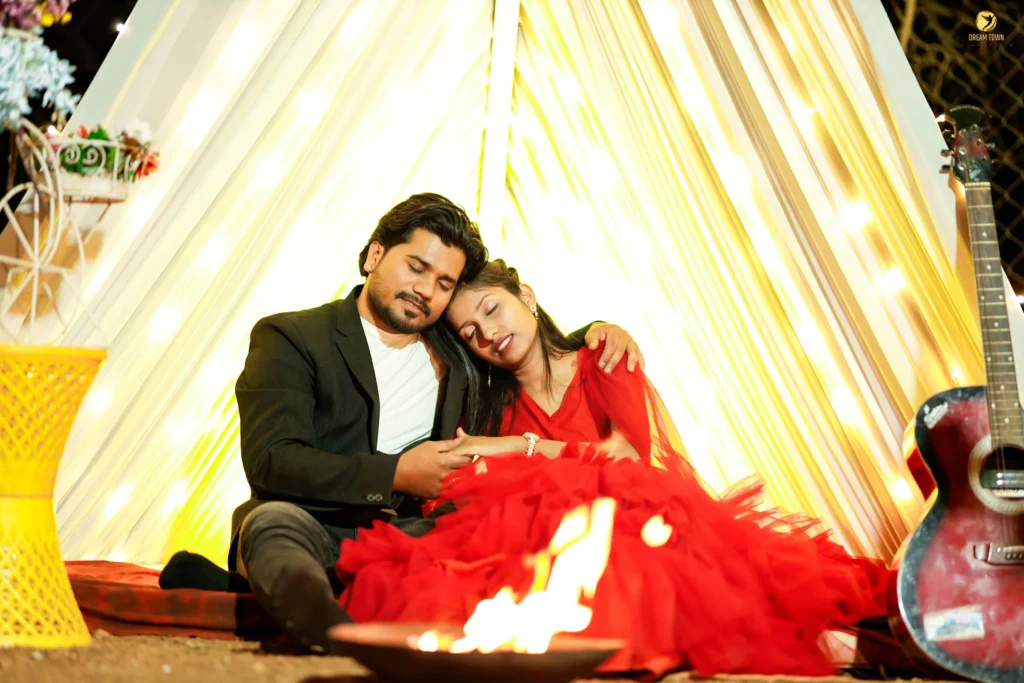 Dream Town Film Studio wedding shoot with creative lighting and tent setup